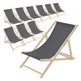 10er Set Liegestuhl klappbar Anthrazit Holz verstellbare Rückenlehne bis 120 kg Sonnenliege Gartenliege Strandliege