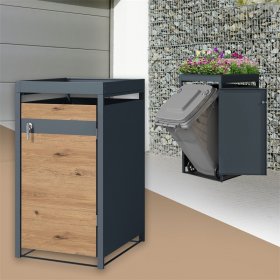 Mülltonnenbox mit Pflanzdach 1er bis 240L 68x80x124 cm aus Stahl in Eichenoptik ML-Design
