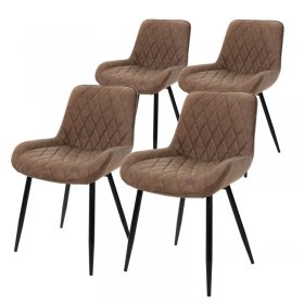 Esszimmerstuhl 4er Set Rauten Steppung Braun Kunstlederbezug mit Metallbeinen & Hohe Rückenlehne inkl. Montagematerial ML-Design