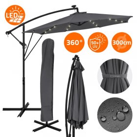 Ampelschirm Ø 300 cm mit LED Solar, Anthrazit 360° Alu Sonnenschirm mit Kurbel, Abdeckung & Ständer ML-Design