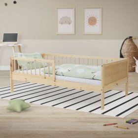 Kinderbett 80x160 cm mit Lattenrost und Rausfallschutz Natur Kiefernholz ML-Design