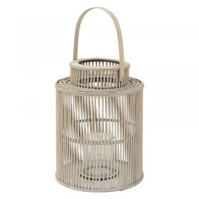 Bambus Laterne, Windlicht H: 54,5 cm Holzfarbe, Boho Gartenlaterne mit Henkel & Glaseinsatz, Flechtoptik Kerzenhalter