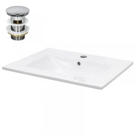 Waschbecken inkl. Ablaufgarnitur mit Überlauf 61x46,5x17,5 cm Weiß aus Keramik LuxeBath Waschbecken inkl. Ablaufgarnitur mit Überlauf 61x46,5x17,5 cm Weiß aus Keramik LuxeBath