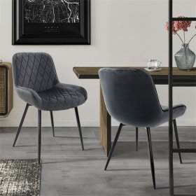 Esszimmerstuhl 2er Set Rauten Steppung Anthrazit Samtbezug mit Metallbeinen & Hohe Rückenlehne inkl. Montagematerial ML-Design