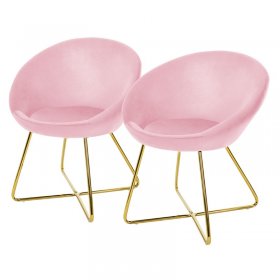 Esszimmerstuhl 2er Set mit runder Rückenlehne Rosa aus Samt mit goldenen Metallbeinen ML-Design
