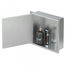 Wandnische Dusche mit befliesbarer Tür 25,5x25,5 cm Silber aus Edelstahl randlos Duschnische Duschablage LuxeBath Wandnische Dusche mit befliesbarer Tür 25,5x25,5 cm Silber aus Edelstahl randlos Duschnische Duschablage LuxeBath