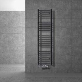 Badheizkörper Mittelanschluss 300x1400 mm Anthrazit gerade mit Wand Anschlussgarnitur LuxeBath
