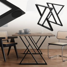 2 Stück Tischbeine B69xH72 cm Tischkufen X-Form Stahl pulverbeschichtet Schwarz ML-Design