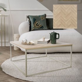Couchtisch 80x80x40 cm Fischgrätenmuster Eichen-Optik mit Stahlgestell ML-Design