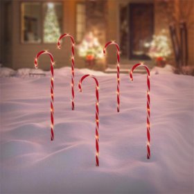 Zuckerstangen Gartenstecker 5er Set 73x400 cm mit 56LED warmweiß aus Kunststoff