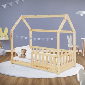 Kinderbett Hausbett 140x70 cm aus Kiefernholz mit Rausfallschutz Dach und Lattenrost Holzbett ML-Design Kinderbett Hausbett 140x70 cm aus Kiefernholz mit Rausfallschutz Dach und Lattenrost Holzbett ML-Design