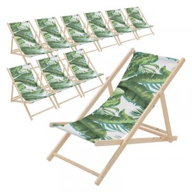 10er Set Gartenliege aus Holz in Tropical Grün-Weiß klappbarer Beachstuhl Strandstuhl Strandliege Liegestuhl Sonnenliege Relaxliege