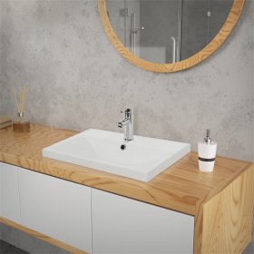 Waschbecken Eckig mit Überlauf 51x41,5x15,5 cm Weiß aus Keramik LuxeBath Waschbecken Eckig mit Überlauf 51x41,5x15,5 cm Weiß aus Keramik LuxeBath