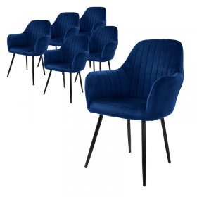 Esszimmerstuhl 6er Set Linierte Steppung mit Rücken- und Armlehnen Blau Küchenstuhl mit Microfaser-Samtbezug ML-Design