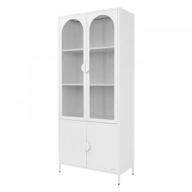 Vitrinenschrank 80x185x40 cm Weiß mit 4 Ablage-/Regalfächer & 4 Türen Vitrine aus Stahl ML-Design Vitrinenschrank 80x185x40 cm Weiß mit 4 Ablage-/Regalfächer & 4 Türen Vitrine aus Stahl ML-Design