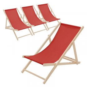 4er Set Liegestuhl klappbar Rot Holz verstellbare Rückenlehne bis 120 kg Sonnenliege Gartenliege Strandliege