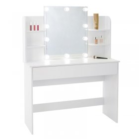 Schminktisch Frisiertisch 108x40x140 cm in Weiß mit Spiegel, LED-Beleuchtung & Schublade ML-Design