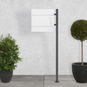 Standbriefkasten mit Zeitungsfach 37 cm Weiß inkl. Ständer 120 cm hoch Anthrazit Briefkasten freistehend Standbriefkasten mit Zeitungsfach 37 cm Weiß inkl. Ständer 120 cm hoch Anthrazit Briefkasten freistehend