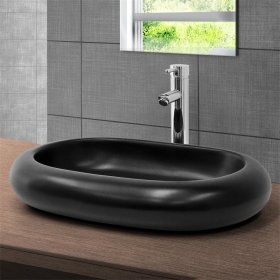 Waschbecken Oval ohne Überlauf 65x45x11 cm Schwarz aus Keramik LuxeBath