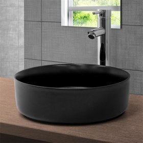 Waschbecken Rund ohne Überlauf Ø 36x12 cm Schwarz aus Keramik LuxeBath