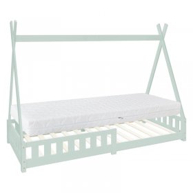 Kinderbett Tipi 90x200 cm Minze aus Kiefernholz inkl. Matratze H-16cm Rausfallschutz und Lattenrost ML-Design