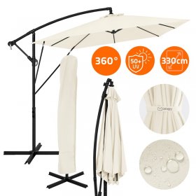 Ampelschirm Ø 330 cm Beige 360° Alu Rechteckig Sonnenschirm mit Kurbel, Abdeckung & Ständer ML-Design