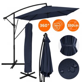 Ampelschirm Ø 330 cm Navy-Blau 360° Alu Rechteckig Sonnenschirm mit Kurbel, Abdeckung & Ständer ML-Design Ampelschirm Ø 330 cm Navy-Blau 360° Alu Rechteckig Sonnenschirm mit Kurbel, Abdeckung & Ständer ML-Design
