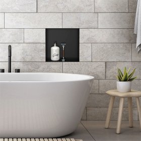 Duschnische 30x30 cm Schwarz aus Edelstahl Unterputz Rahmen Wandnische Duschablage LuxeBath