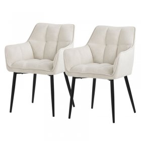 2er Set Esszimmerstuhl Creme aus Frotteestoff mit gepolstertem Sitz ML-Design