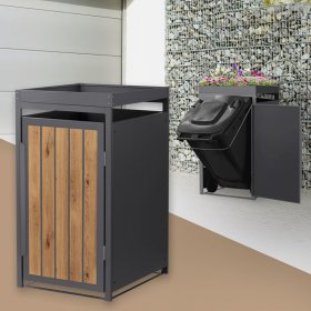 Mülltonnenbox mit Pflanzdach 1er bis 240 Liter 68x80x124 cm aus Stahl in Anthrazit-Holzoptik ML-Design