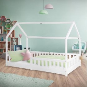 Kinderbett Hausbett 90x200 cm Weiß aus Kiefernholz mit Rausfallschutz Dach und Lattenrost Holzbett ML-Design Kinderbett Hausbett 90x200 cm Weiß aus Kiefernholz mit Rausfallschutz Dach und Lattenrost Holzbett ML-Design
