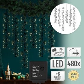 LED Lichtervorhang mit 8 Leuchtmodis 1m mit 480 warmweißen LEDs IP44 Steckdose