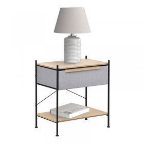 Nachttisch 62x67,5x42,5 cm Eiche aus Stahl, MDF mit Stoff Schublade ML Design