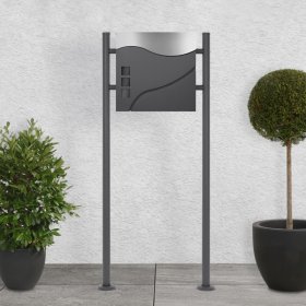 Standbriefkasten mit Zeitungsfach 37 cm Anthrazit/Silber inkl. Ständer, Doppelfuß, 120 cm hoch Anthrazit Briefkasten freistehend Standbriefkasten mit Zeitungsfach 37 cm Anthrazit/Silber inkl. Ständer, Doppelfuß, 120 cm hoch Anthrazit Briefkasten freistehend