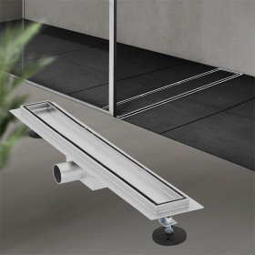 Edelstahl Duschrinne befliesbar 60 cm und Siphon Komplettset Silber flach LuxeBath