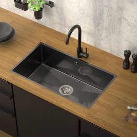 Einbauspüle 70x40 cm Anthrazit mit Ablaufgarnitur und Überlauf aus Edelstahl ML-Design Einbauspüle 70x40 cm Anthrazit mit Ablaufgarnitur und Überlauf aus Edelstahl ML-Design