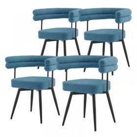4er Set Esszimmerstühle 360° drehbar in Blau Teddy-Stoff mit Arm- und Rückenlehnen Küchenstuhl ML-Design