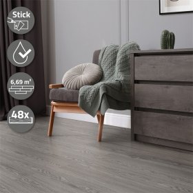 3er Set Deluxe PVC Klebevinylboden für 2,23 m² Eiche Grau 2 mm dick ML-Design