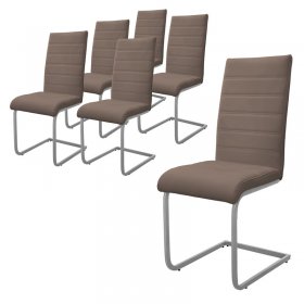 6er Set Esszimmerstuhl Freischwinger Rückenlehne Braun Kunsterlederbezug ML-Design