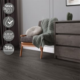 Deluxe PVC Klebevinylboden für 2,23 m² Eiche Dunkelgrau 2 mm dick ML-Design