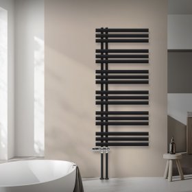 Badheizkörper Mittelanschluss 600x1400 mm Schwarz matt mit Boden Thermostatventil LuxeBath Badheizkörper Mittelanschluss 600x1400 mm Schwarz matt mit Boden Thermostatventil LuxeBath