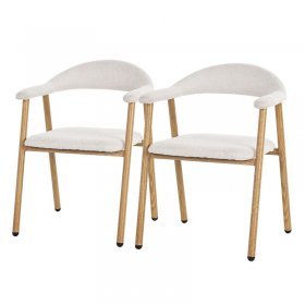 Esszimmerstühle 2er Set mit Armlehne, Rückenlehne & Webstruktur, Beige, Wohnzimmerstühle Küchenstühle Polsterstühle ML-Design