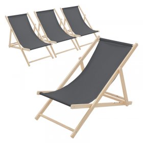 4er Set Liegestuhl klappbar Anthrazit Holz verstellbare Rückenlehne bis 120 kg Sonnenliege Gartenliege Strandliege