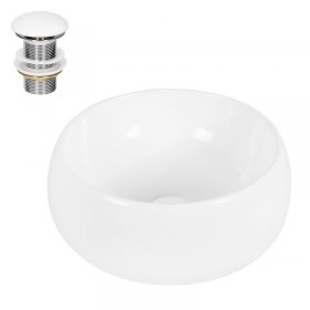 Waschbecken inkl. Ablaufgarnitur Weiß ohne Überlauf Ø 40x35 cm Weiß aus Keramik LuxeBath