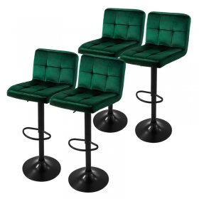 Barhocker 4er Set Grün Samtbezug mit Rückenlehne und Fußstütze höhenverstellbar 63-83cm ML-Design