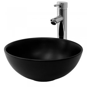 Waschbecken Rund ohne Überlauf Ø 32x13,5 cm Schwarz aus Keramik LuxeBath Waschbecken Rund ohne Überlauf Ø 32x13,5 cm Schwarz aus Keramik LuxeBath