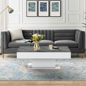 Couchtisch 110x60x40 cm Weiß/Beton-Optik inkl. 2 Staufächern unter Schiebeplatte ML-Design
