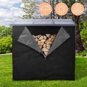 Abdeckung für Kaminholzregal wasserabweisend 240x165 cm Schwarz aus Polyester ML-Design