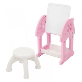 Kindersitzgruppe 2 in 1 Spieltisch mit Tafel und Stuhl Set, HDPE, Weiß-Rosa, Kindertisch und Hocker Joyz Kindersitzgruppe 2 in 1 Spieltisch mit Tafel und Stuhl Set, HDPE, Weiß-Rosa, Kindertisch und Hocker Joyz
