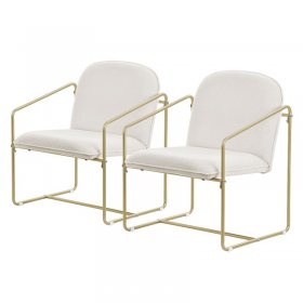 2er Set Sessel Beige mit goldenem Stahlgestell Relaxsessel mit Arm-& Rückenlehne ML-Design